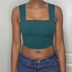Forest Green Square Neck Cropped Tank Top